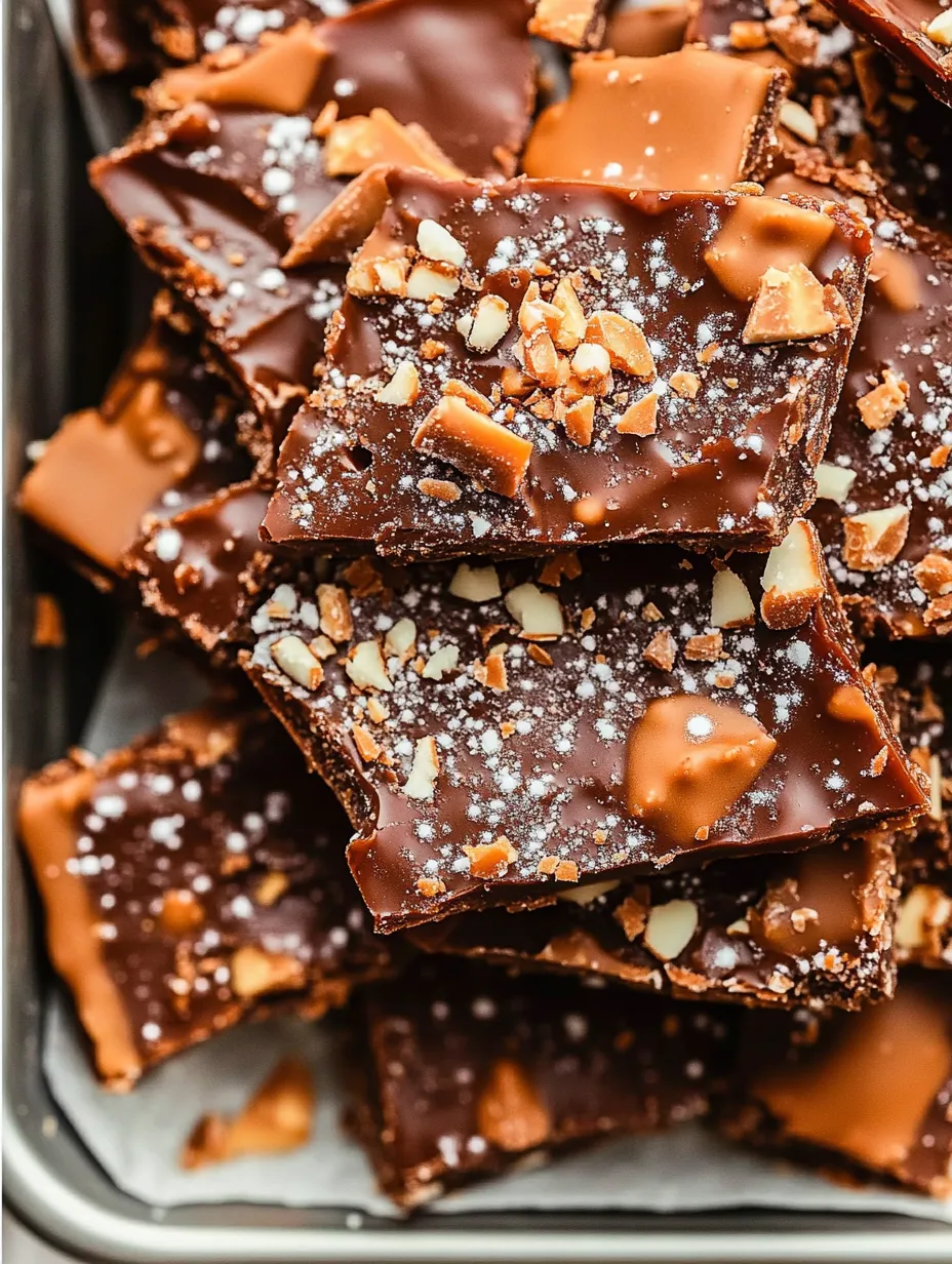 A close up of a delicious homemade toffee bar.
