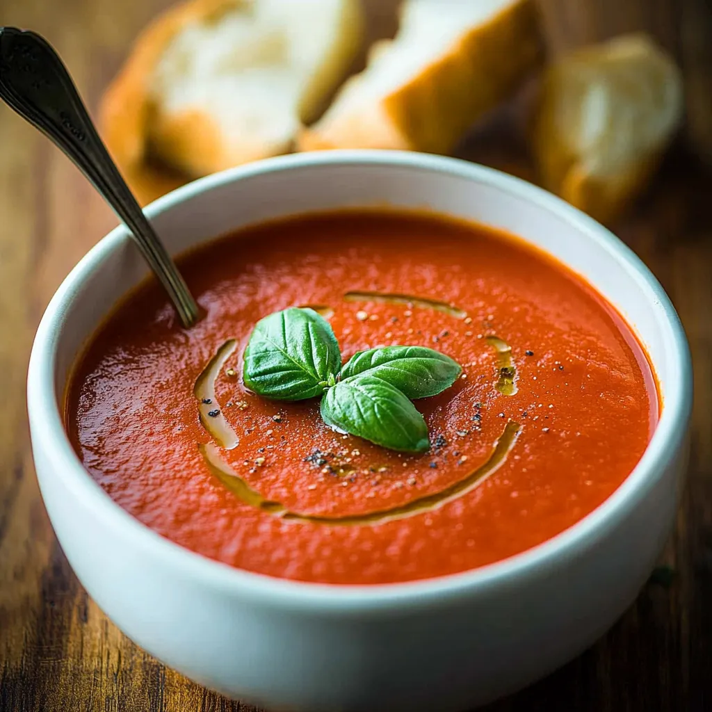 A bowl of soup with a spoon in it.