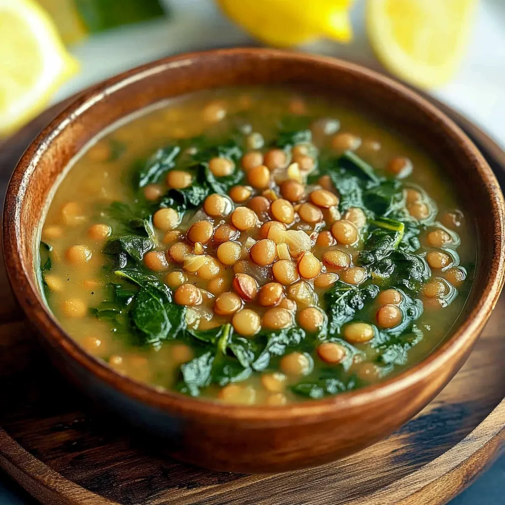 A bowl of soup with spinach and beans.