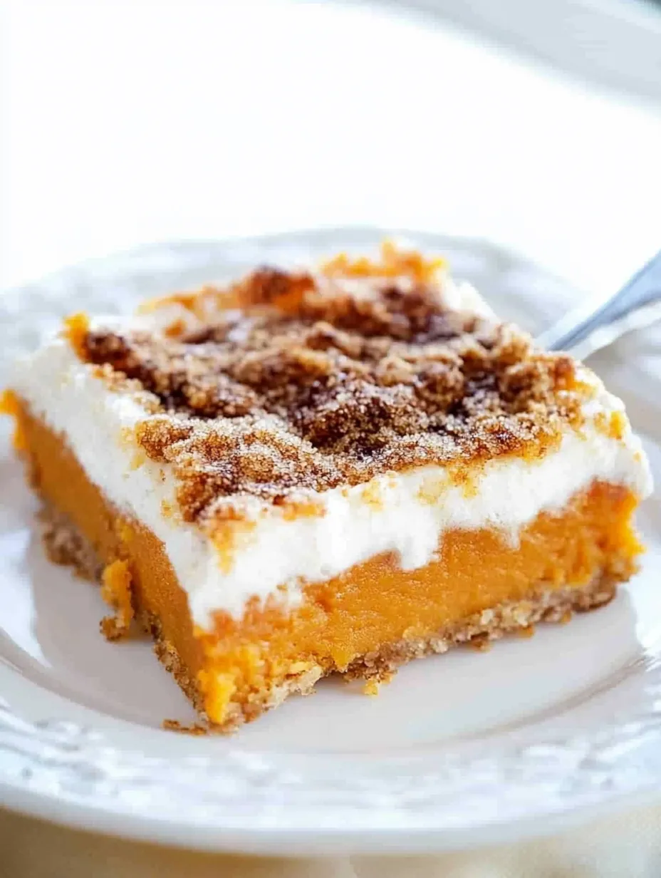 A slice of sweet potato pie bars.