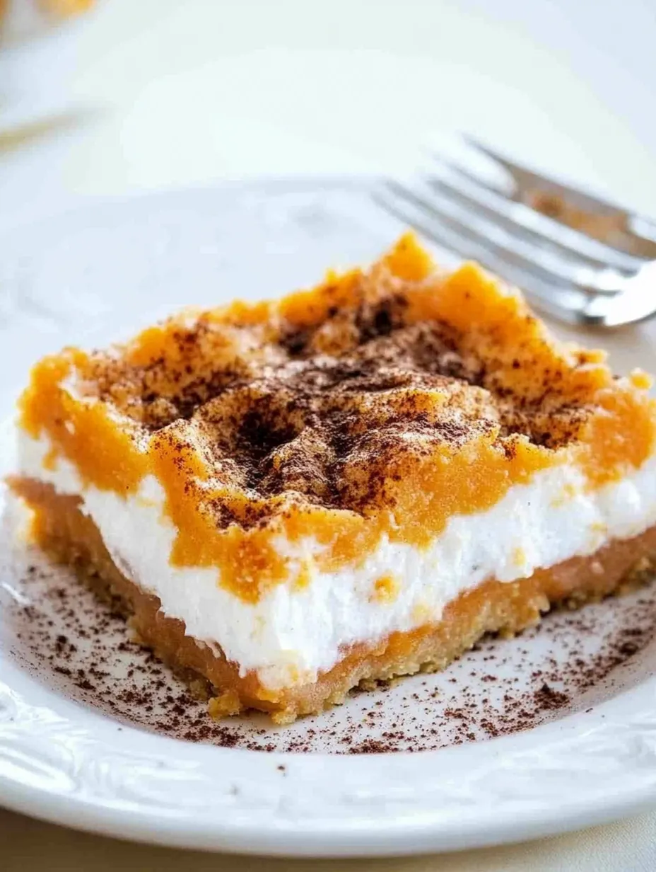 A slice of sweet potato pie bars.