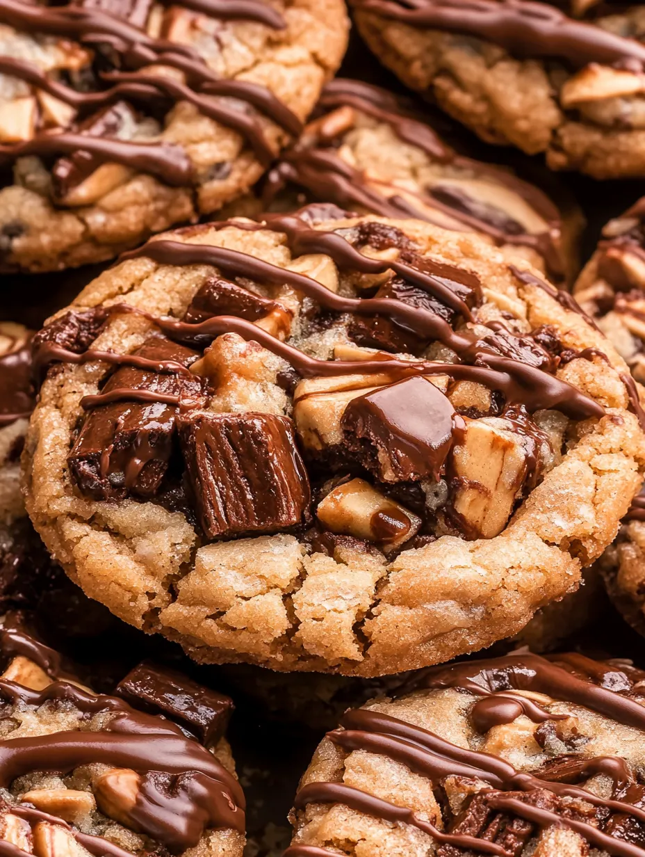 A cookie with chocolate and peanut butter toppings.