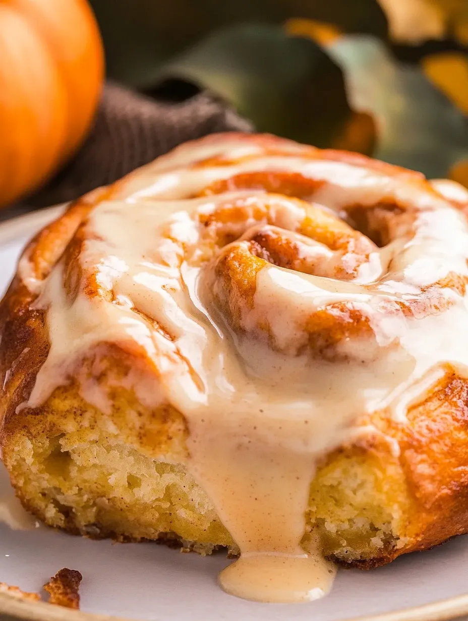 A cinnamon roll with a pumpkin on top.