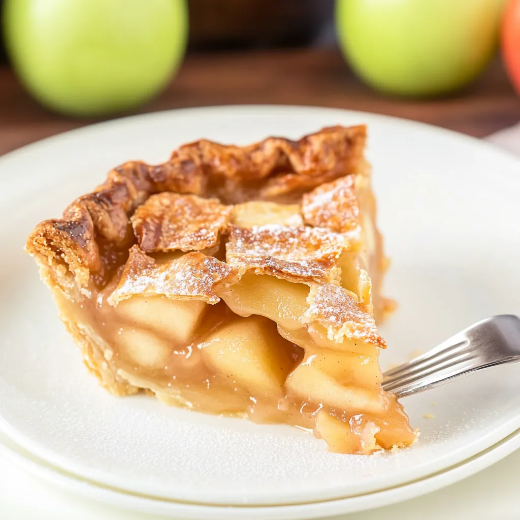 A slice of apple pie on a plate.