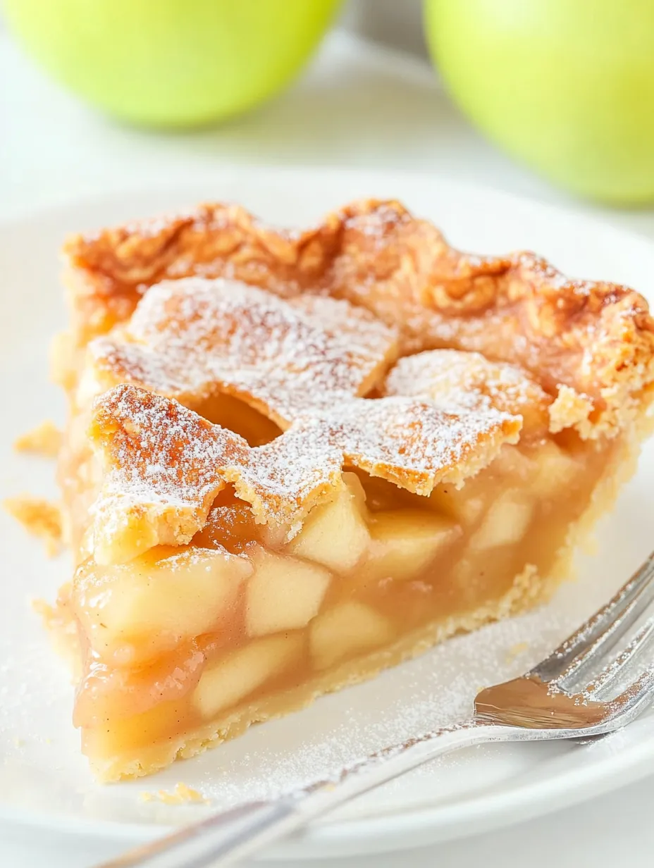 A slice of apple pie on a plate.