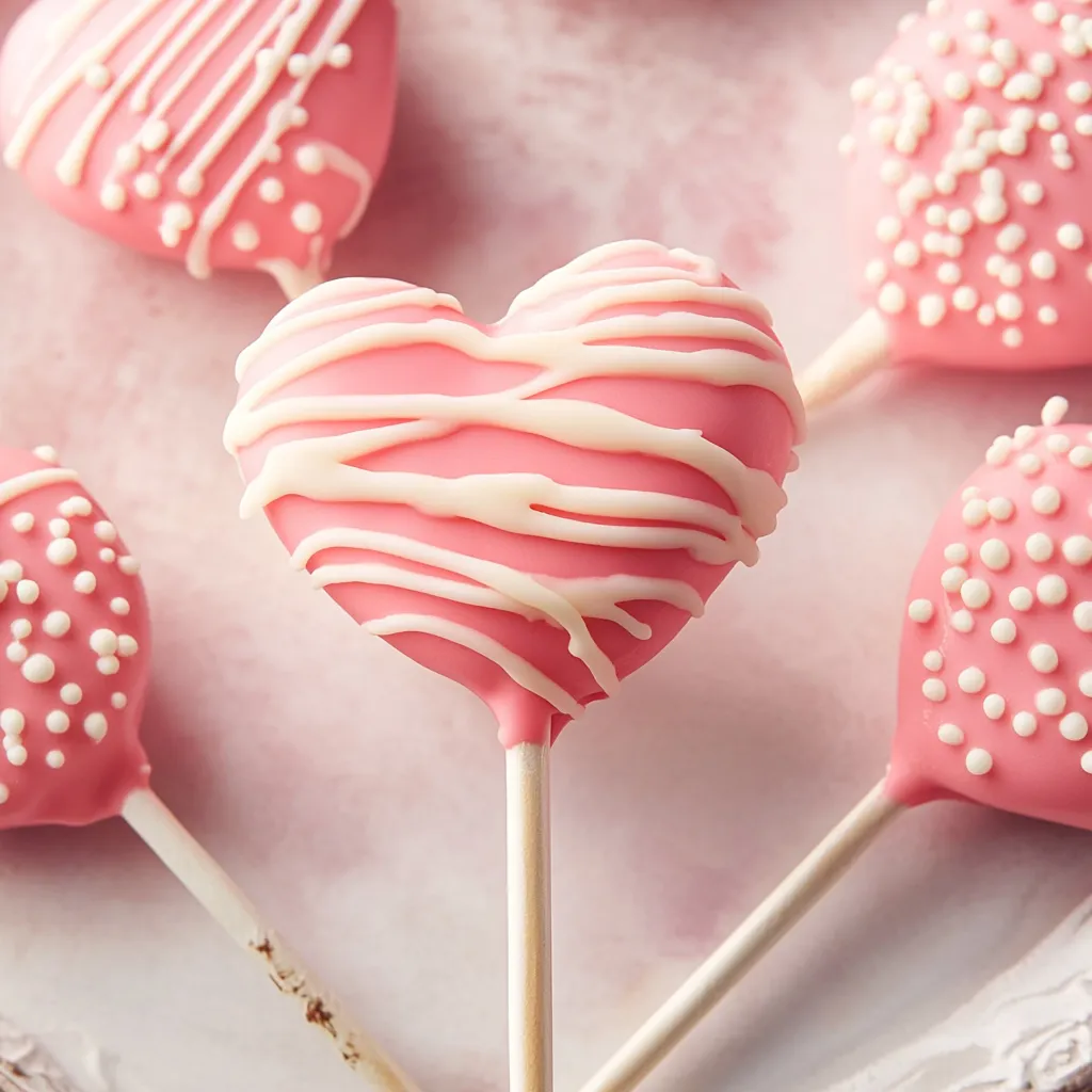 Pink heart shaped cake pops on a plate.