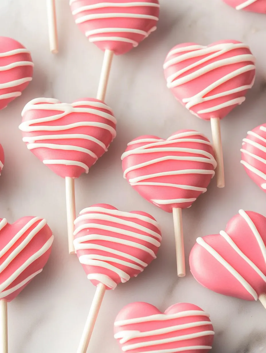 Pink and white heart cake pops.
