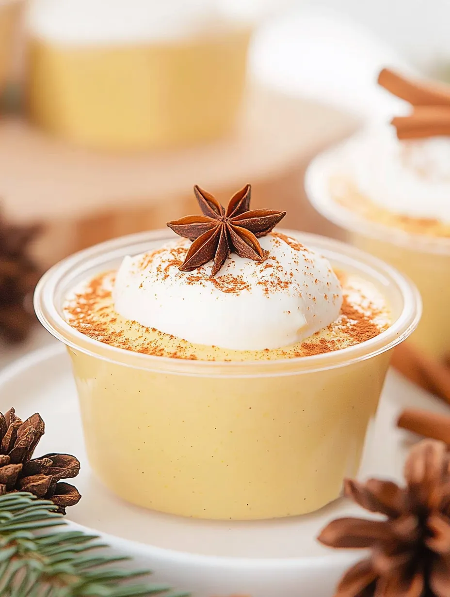 A cup of eggnog pudding with a star on top.
