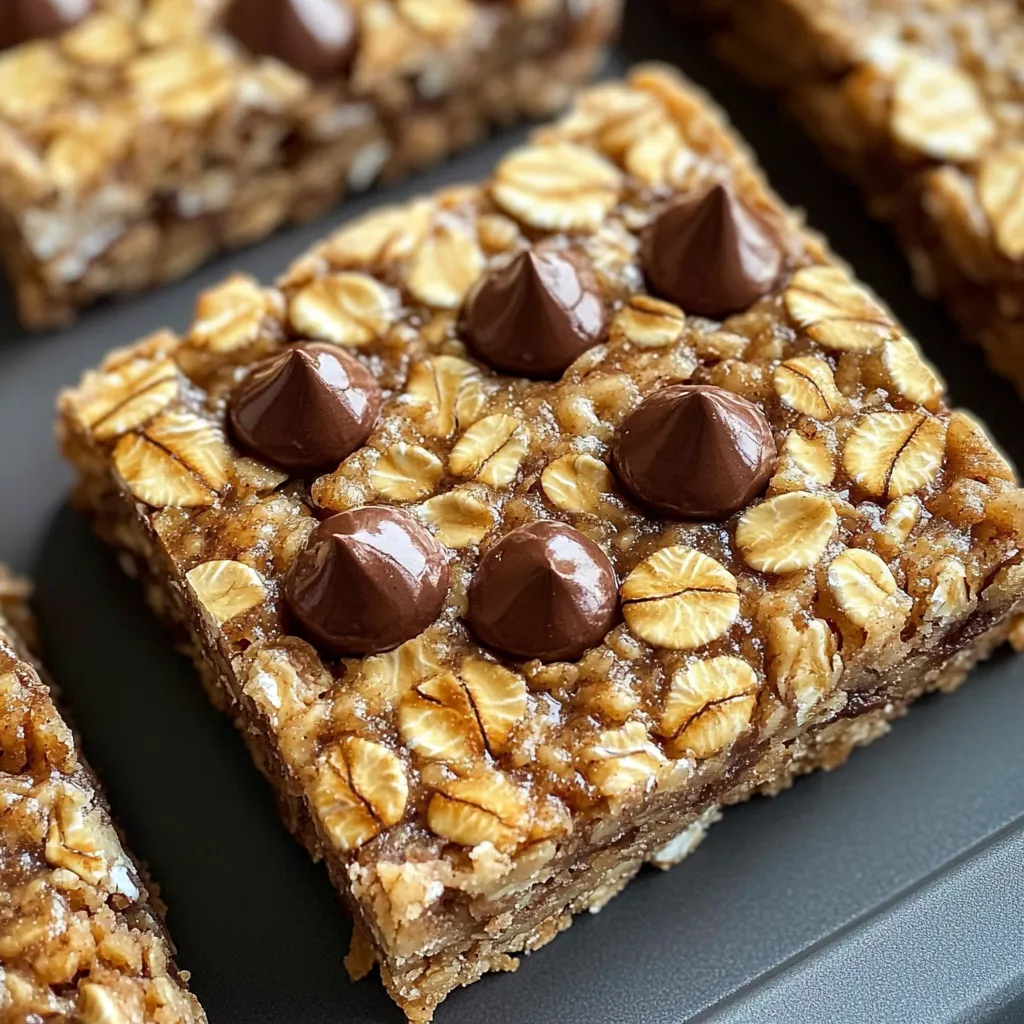 A square of oatmeal with chocolate chips and marshmallows.