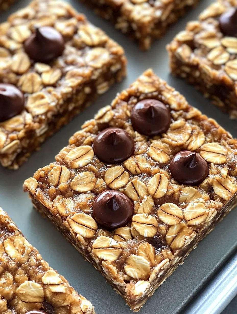 A square of baked oatmeal with chocolate chips.