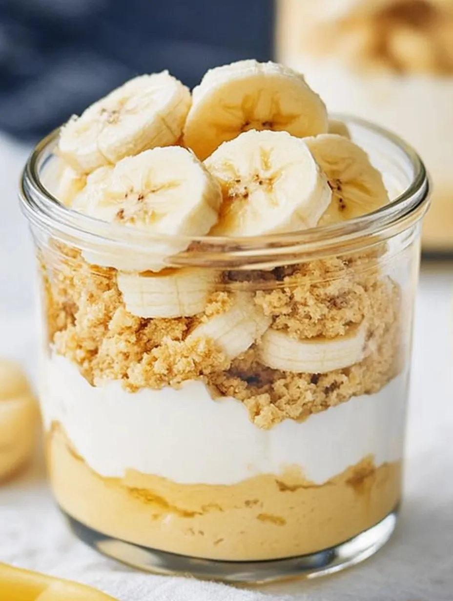 A glass of banana pudding with bananas on top.
