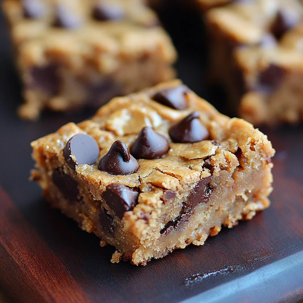 A close up of a chocolate chip peanut butter bar.