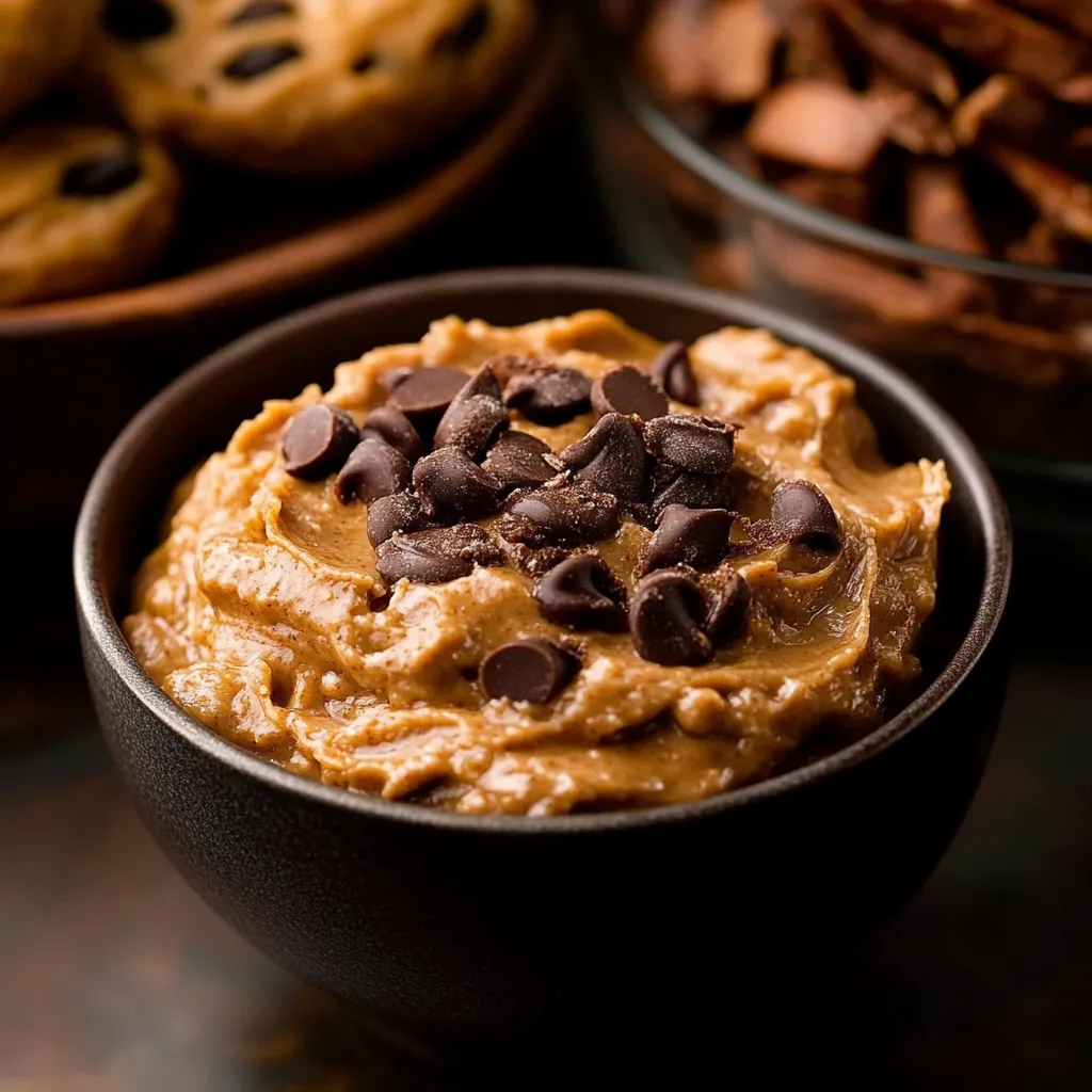 A bowl of peanut butter with chocolate chips on top.