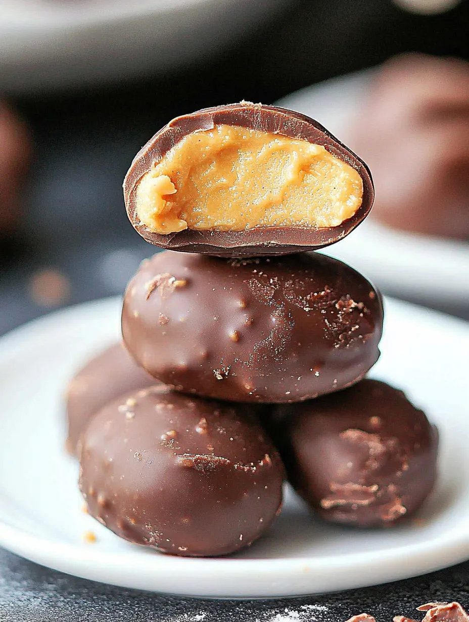 A stack of chocolate peanut butter eggs.