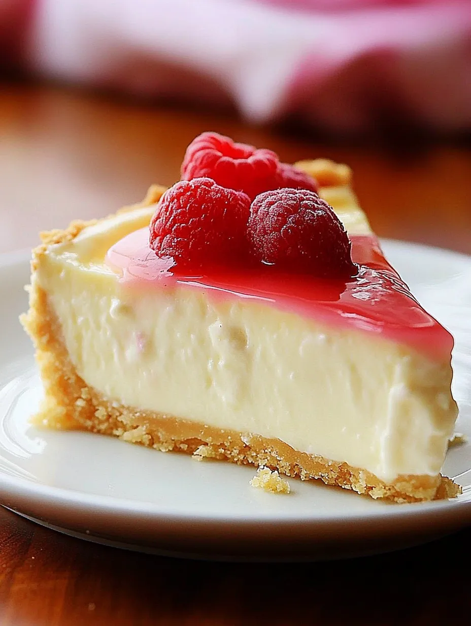 A slice of cheesecake with raspberries on top.