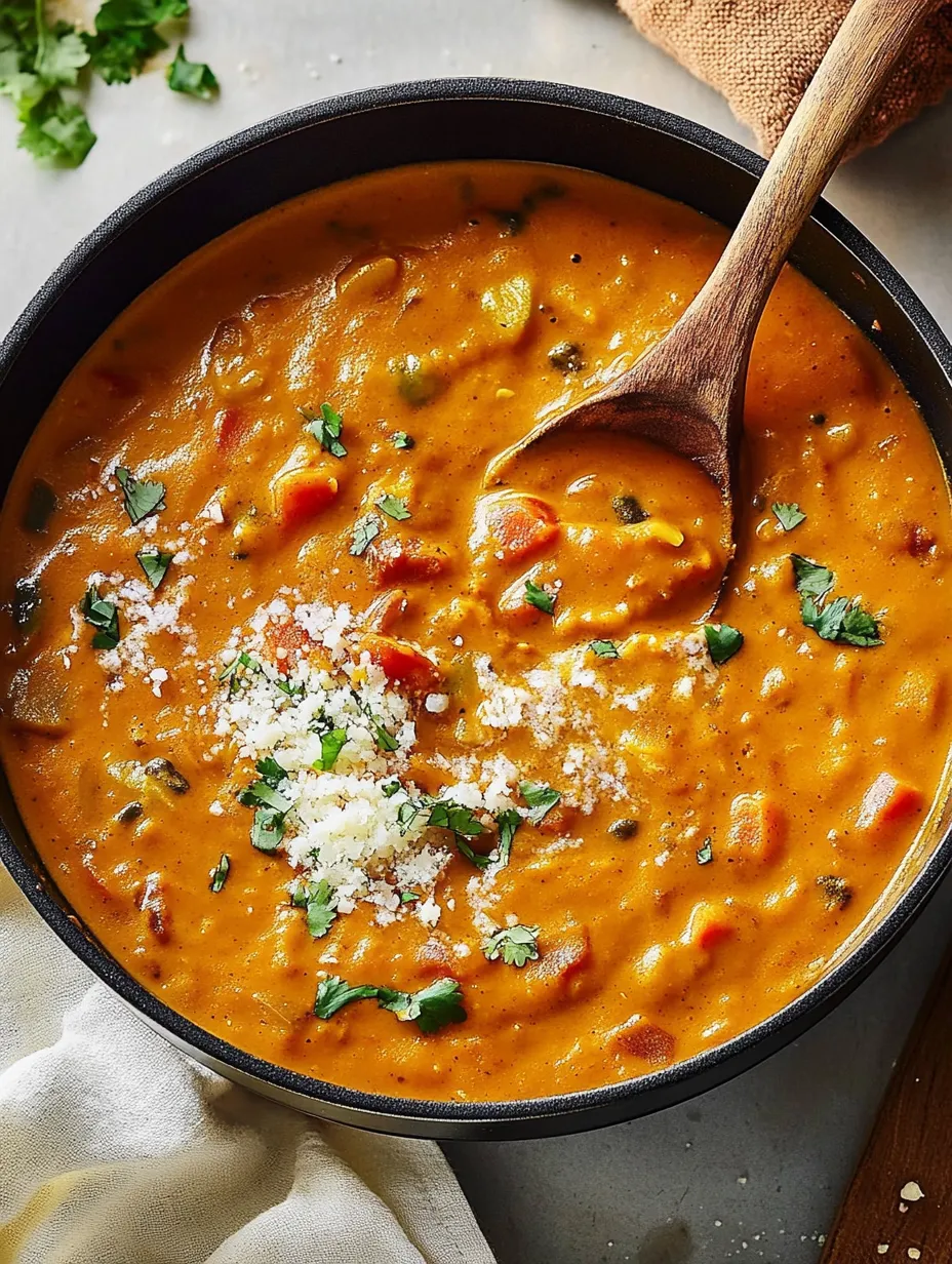 A bowl of soup with a wooden spoon in it.