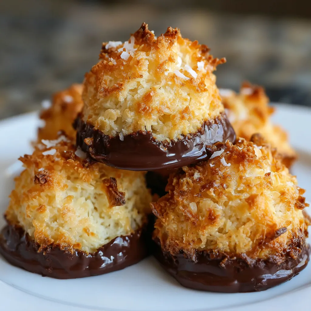 Coconut macaroons with chocolate drizzle.