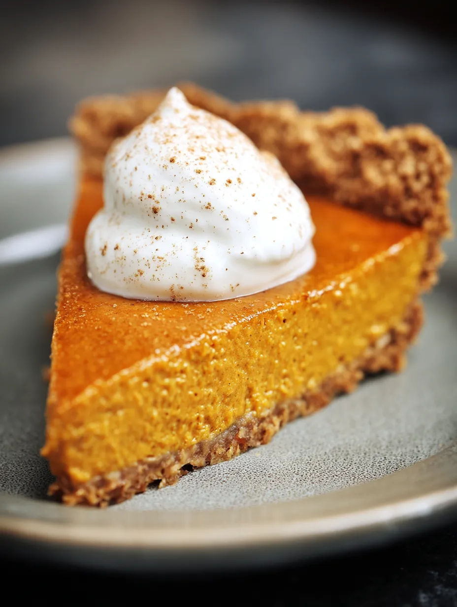 A slice of pumpkin pie with whipped cream on top.