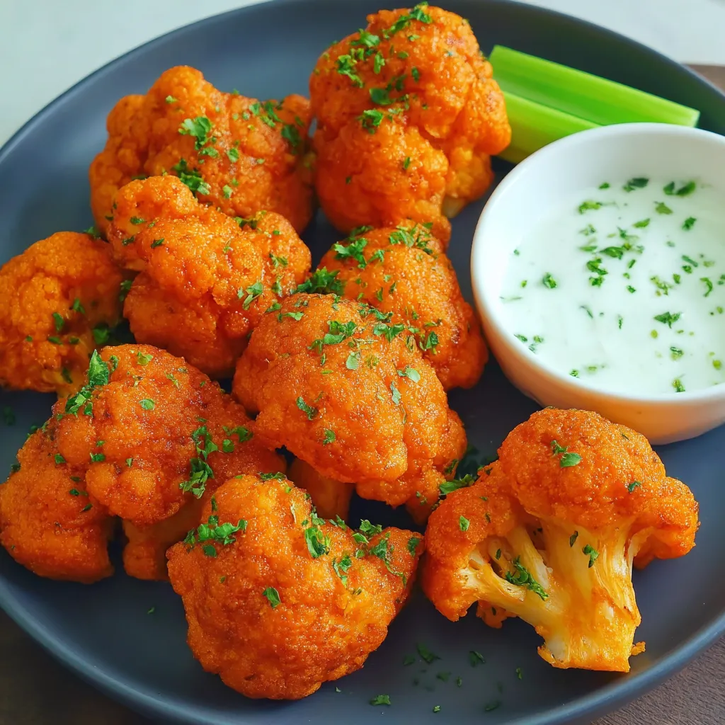 A plate of cauliflower with a dipping sauce.