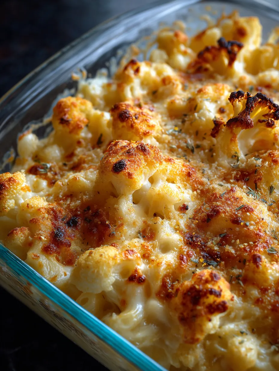 A dish of cauliflower mac and cheese.