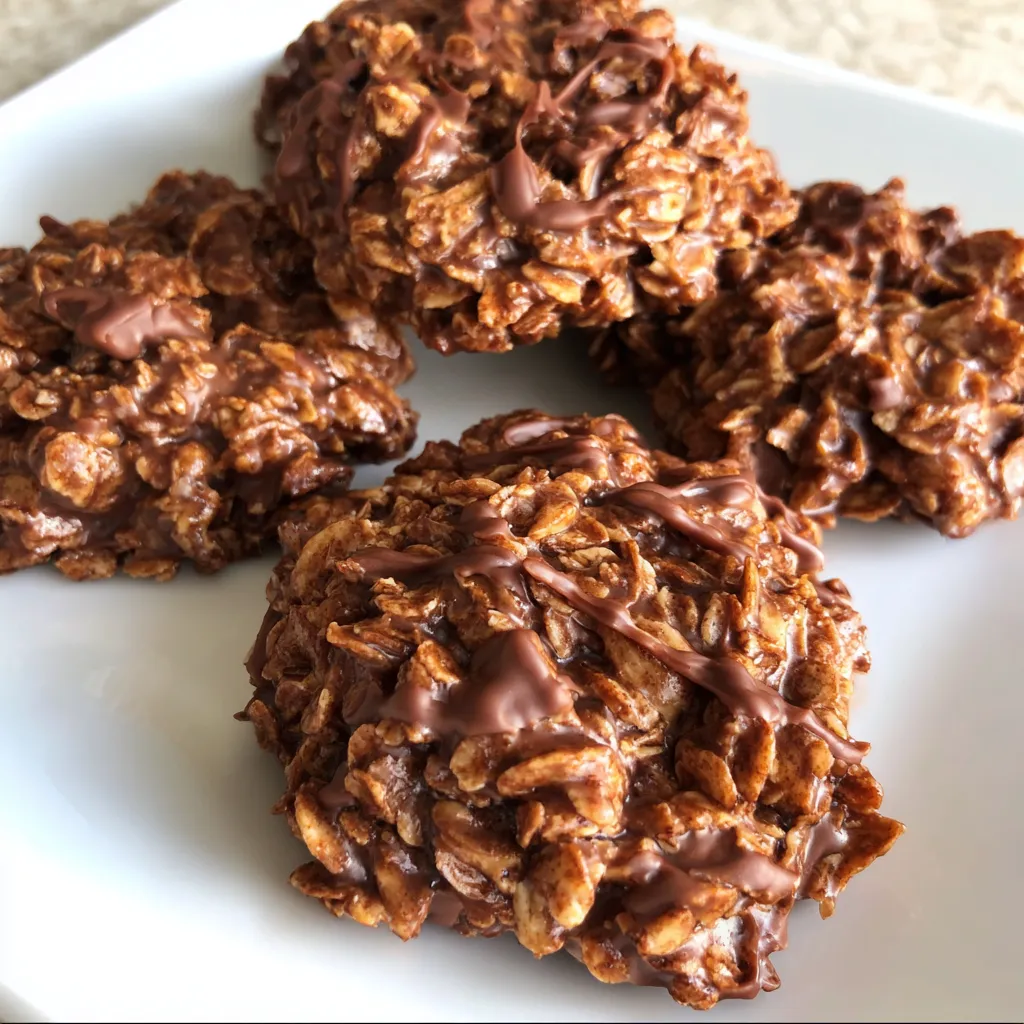 A plate of chocolate covered oatmeal cookies.