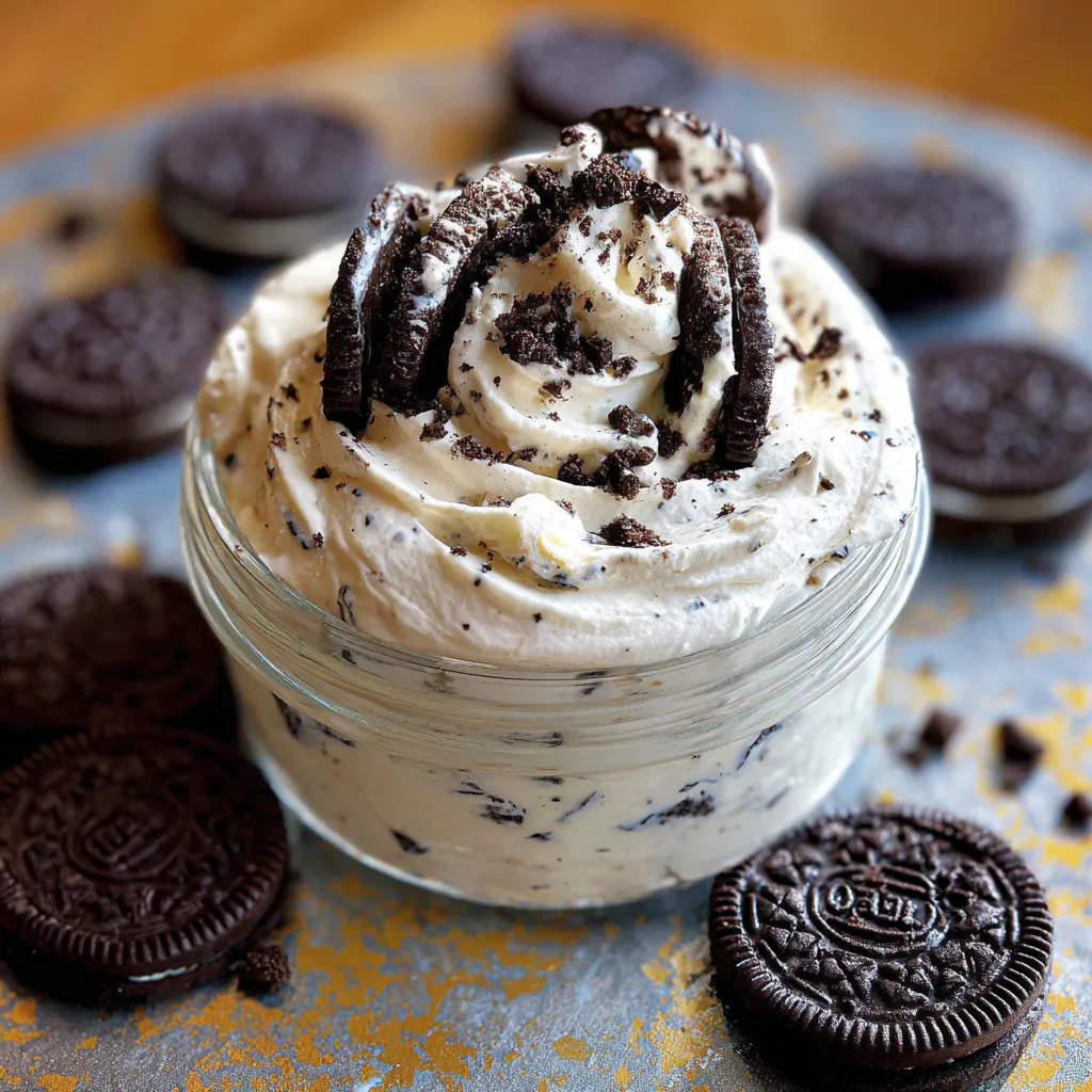 A glass jar filled with a white and brown dessert.