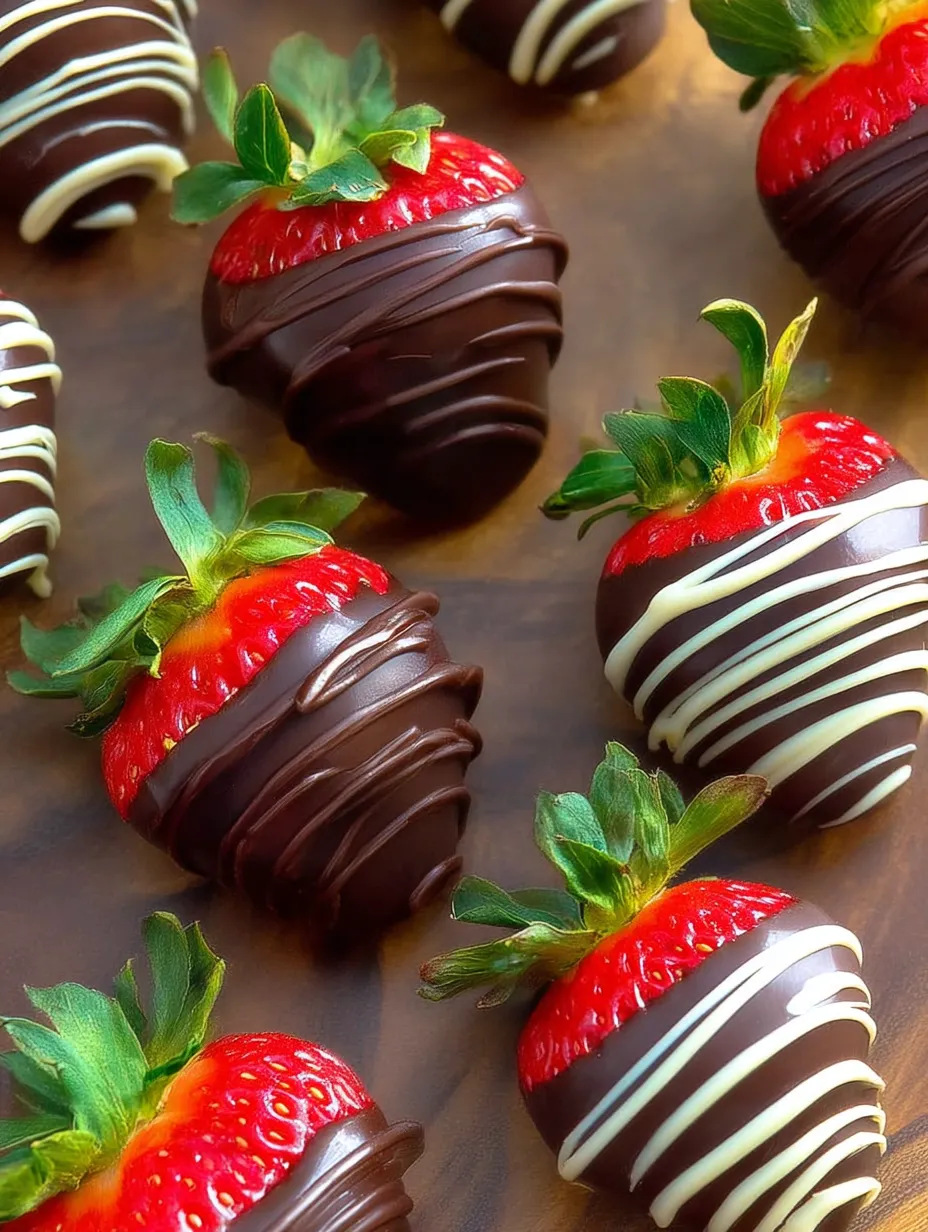 Chocolate covered strawberries on a table.