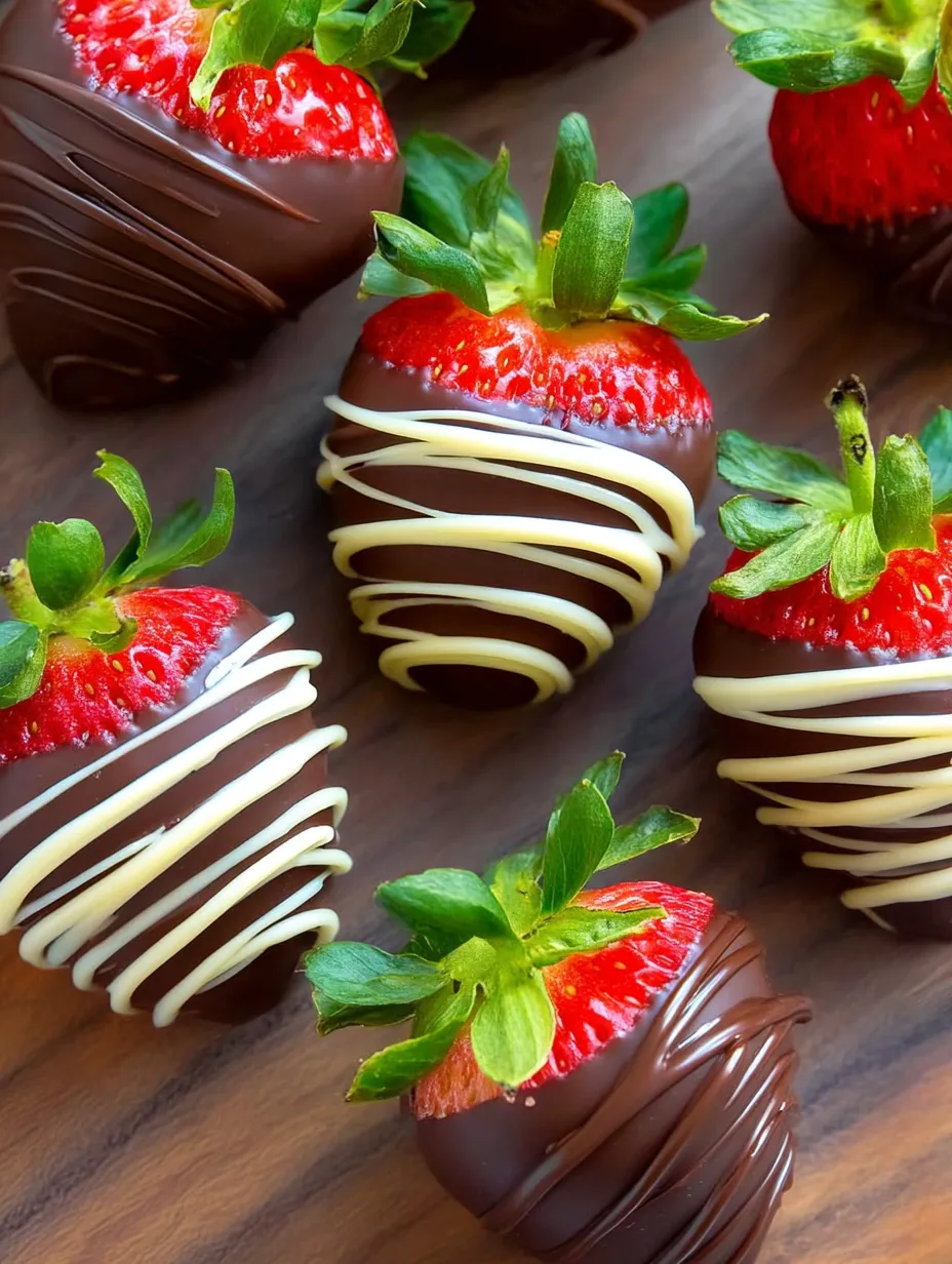Chocolate covered strawberries on a table.