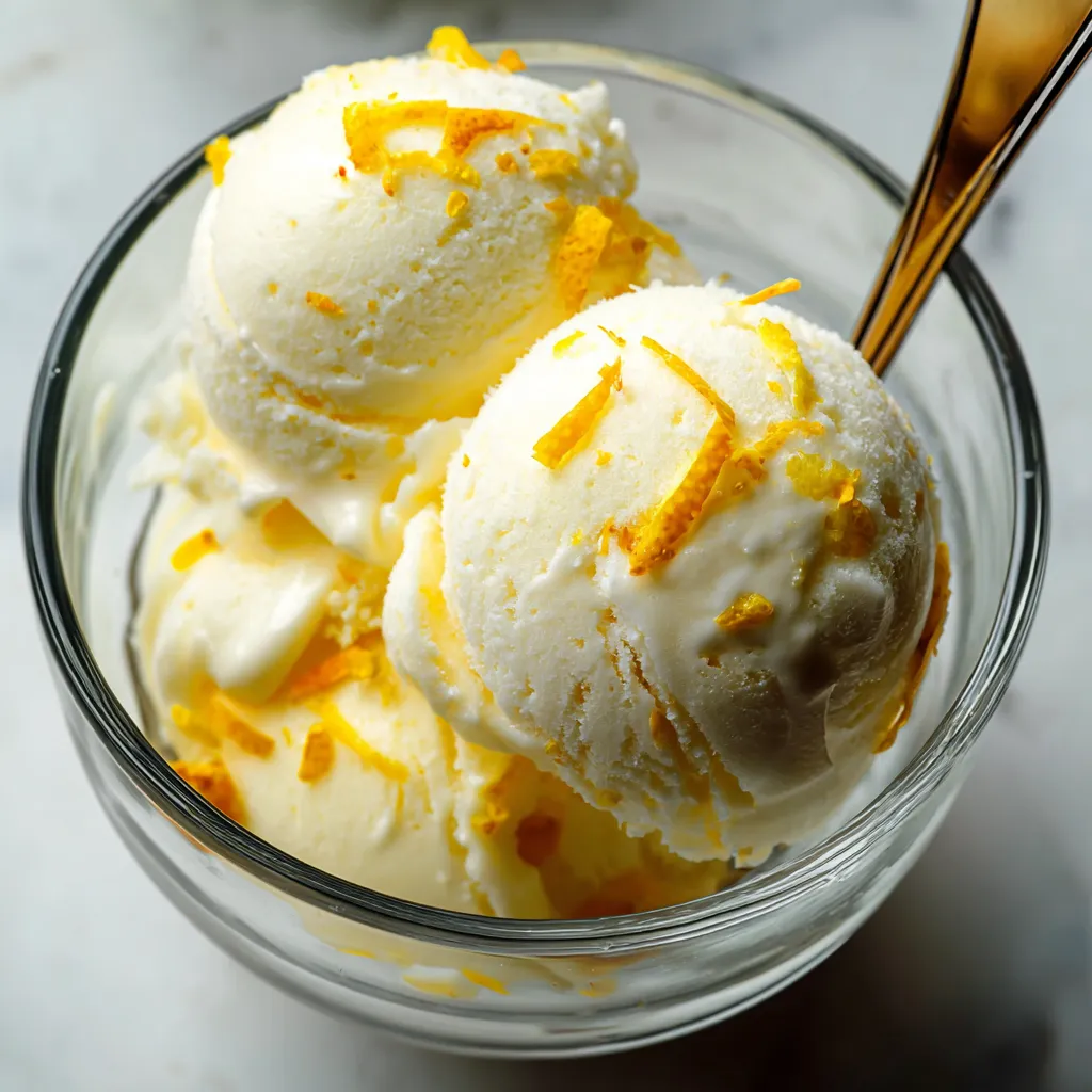 A glass of lemon frozen yogurt with orange slices on top.