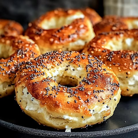 A plate of bagels with sesame seeds on top.