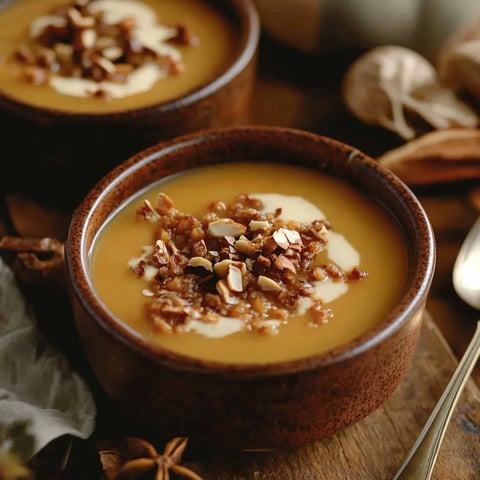 A bowl of soup with a spoon in it.