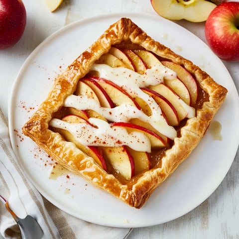 A pastry with apples and cream on top.