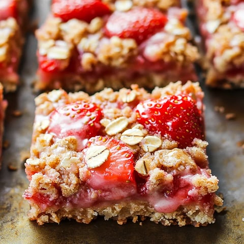 A close up of a strawberry oatmeal bar.