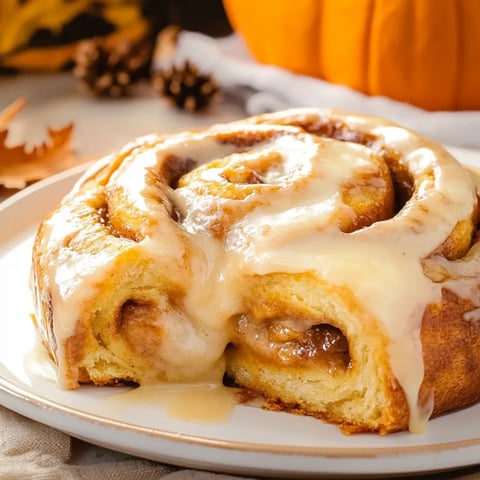A plate of cinnamon rolls with a pumpkin in the background.