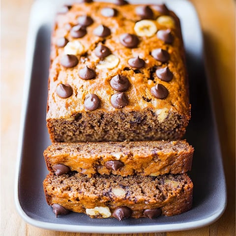 A loaf of banana bread with chocolate chips on top.